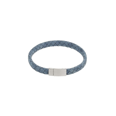 Thin Blue Italian Leather & Stainless Steel Bracelet