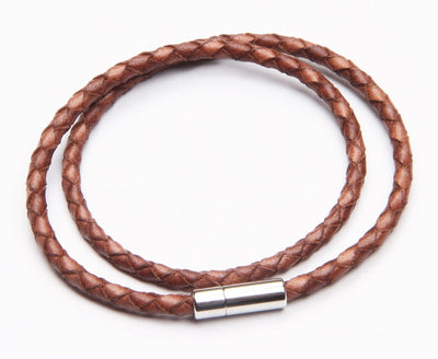 Tan Leather Double Wrap Bracelet with Polished Stainless Steel Clasp