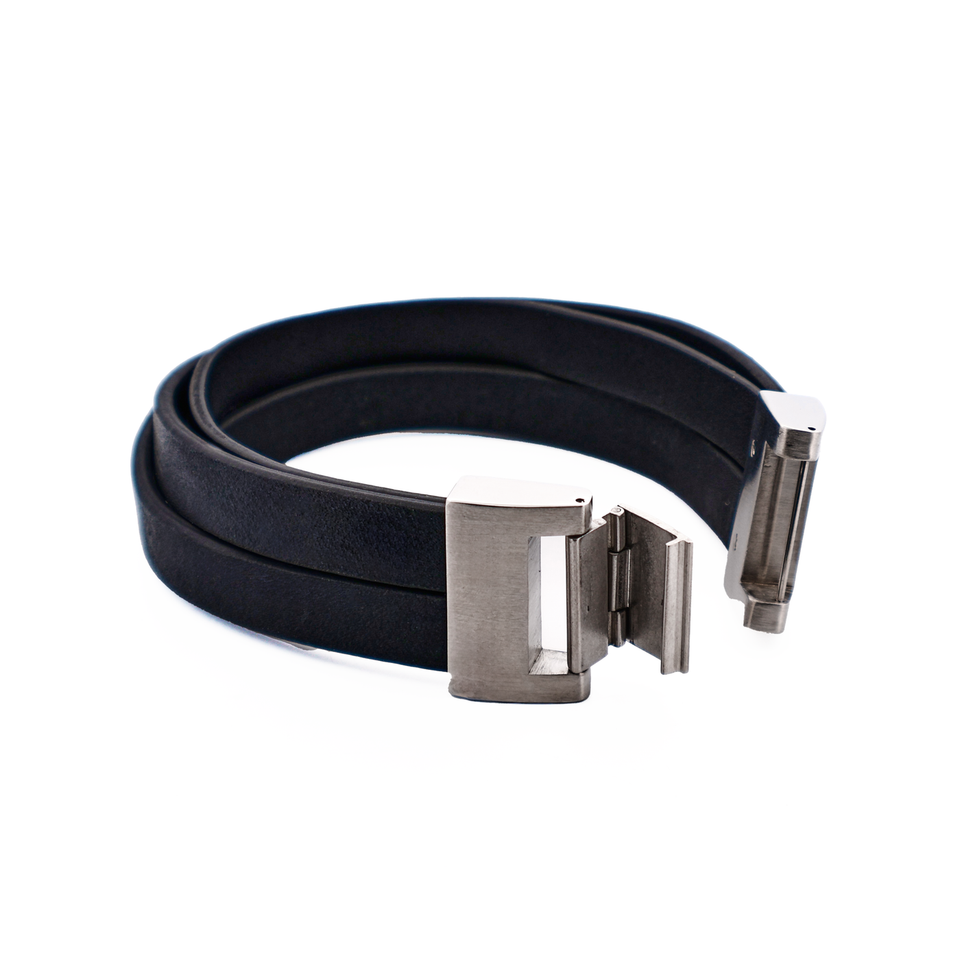 Thick Black Leather Multi Strand & Stainless Steel Bracelet
