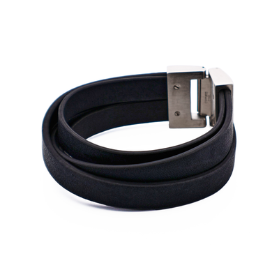 Thick Black Leather Multi Strand & Stainless Steel Bracelet