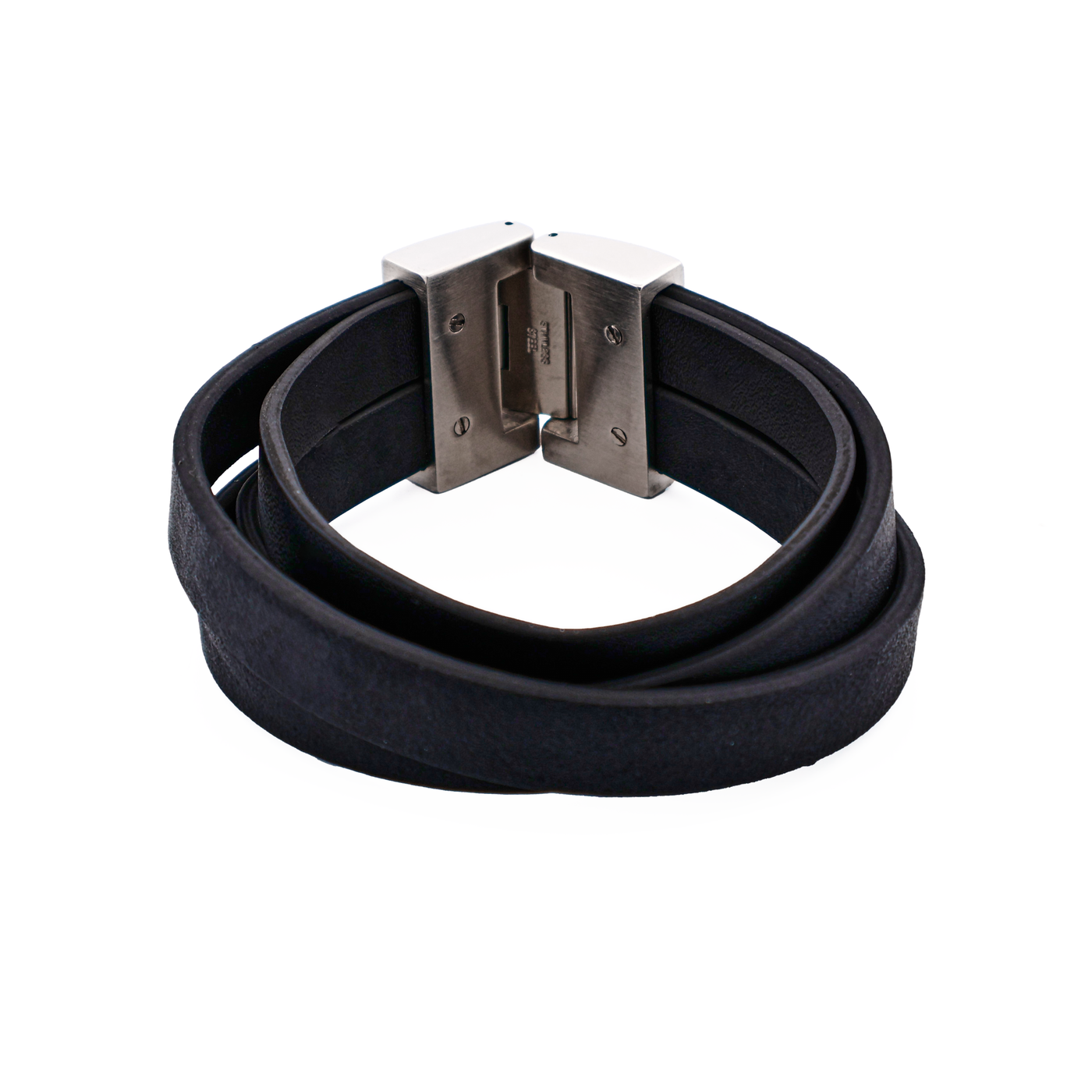 Thick Black Leather Multi Strand & Stainless Steel Bracelet