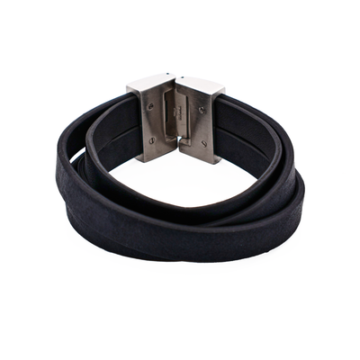 Thick Black Leather Multi Strand & Stainless Steel Bracelet