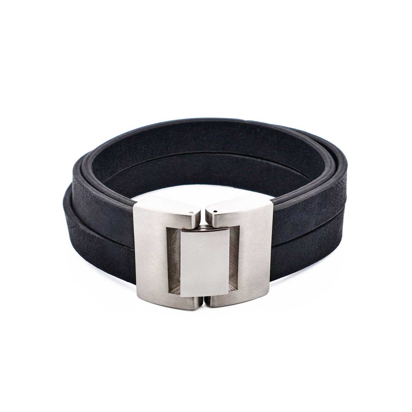 Thick Black Leather Multi Strand & Stainless Steel Bracelet