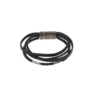 Multi-Strand Black Leather & Earth Coloured Hematite Beads Bracelet with Ion Plated Antique Stainless Steel Magnetic Clasp