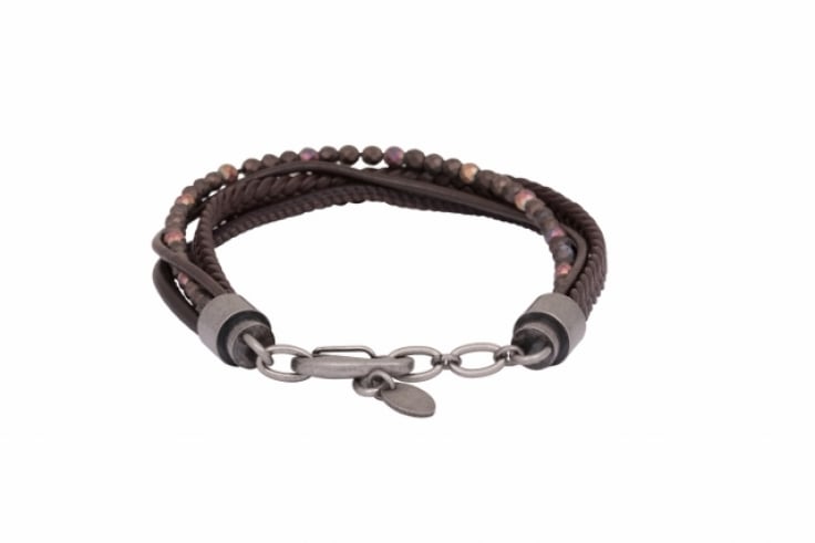 Multi-Strand Brown Leather & Hematite Beads Bracelet with Ion Plated Antique Stainless Steel Clasp