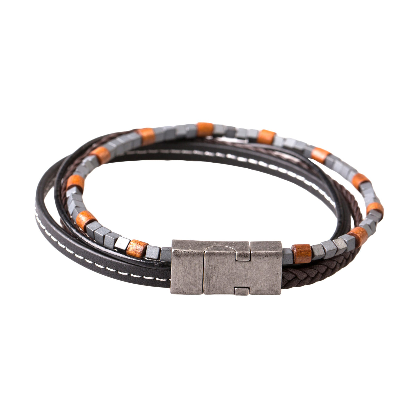 Brown Leather/Hemitie Bracelet
