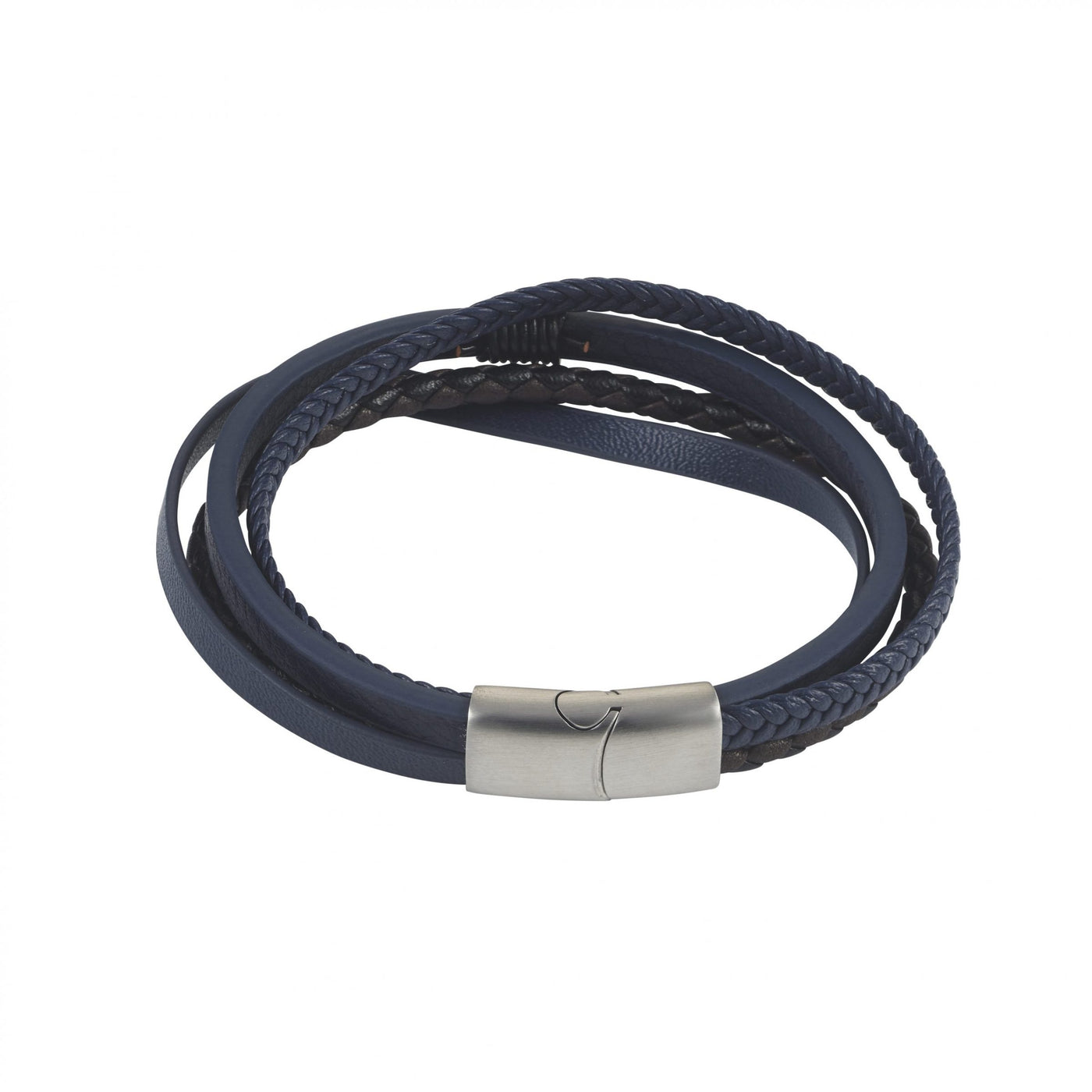 Dark Brown & Blue Multi Strand Leather & Stainless Steel Bracelet