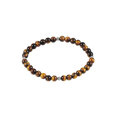 6mm Tiger Eye & Black Agate Bead Bracelet with Stainless Steel Discs