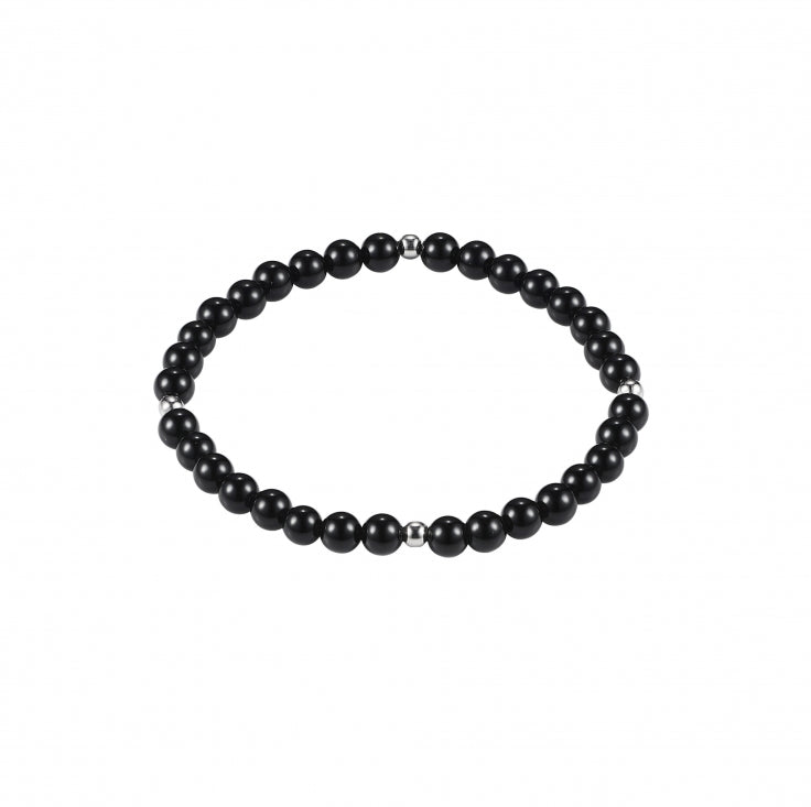Black Agate & Stainless Steel Beaded Bracelet