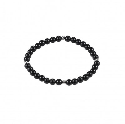 Black Agate & Stainless Steel Beaded Bracelet