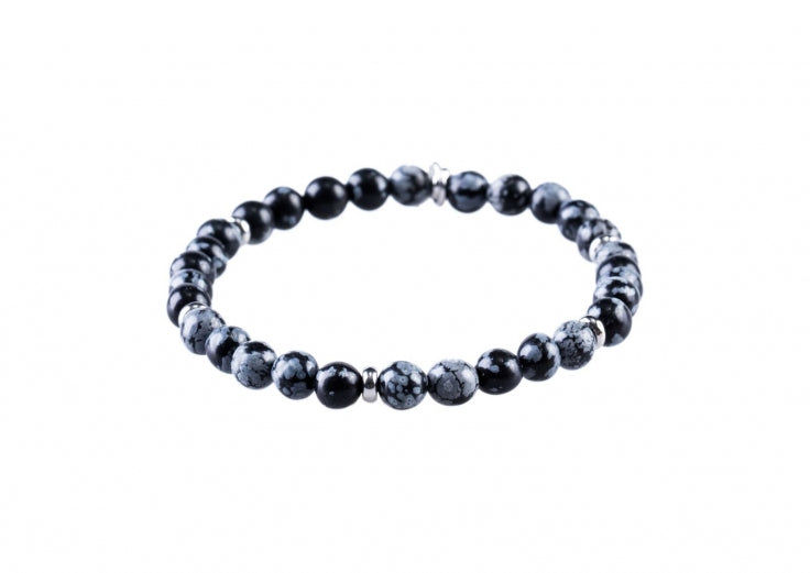 6mm Black & Blue Agate Bead Bracelet with Stainless Steel Discs