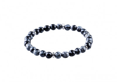 6mm Black & Blue Agate Bead Bracelet with Stainless Steel Discs