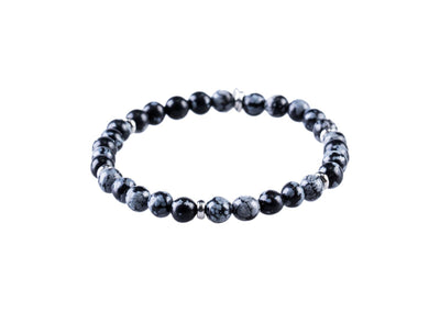 6mm Black & Blue Agate Bead Bracelet with Stainless Steel Discs