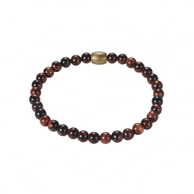 Red Tiger Eye Bead & Brushed Ion Plated Gold Bracelet