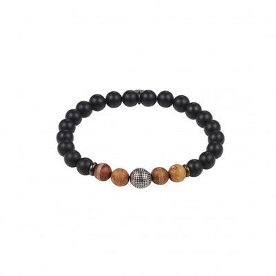 Black Agate & Earth Stone Antique Steel Bead Bracelet