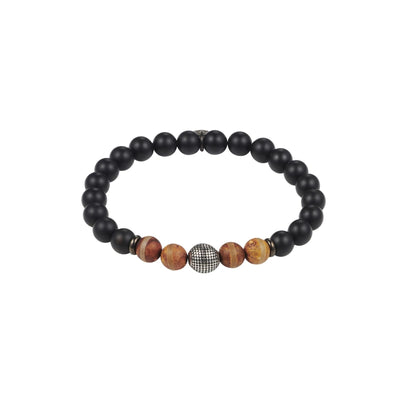 Black Agate & Earth Stone Antique Steel Bead Bracelet