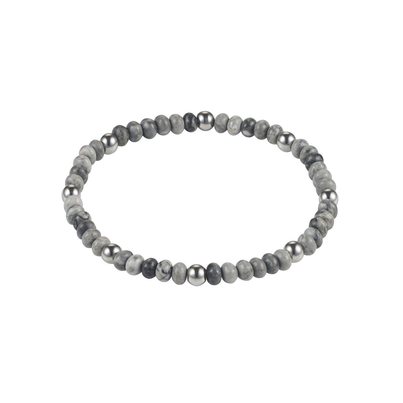 6mm Grey Jasper Stone Beads & Stainless Steel Bracelet