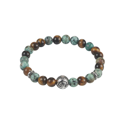 8mm Tiger Eye & African Turquoise Bead & Stainless Steel Bracelet