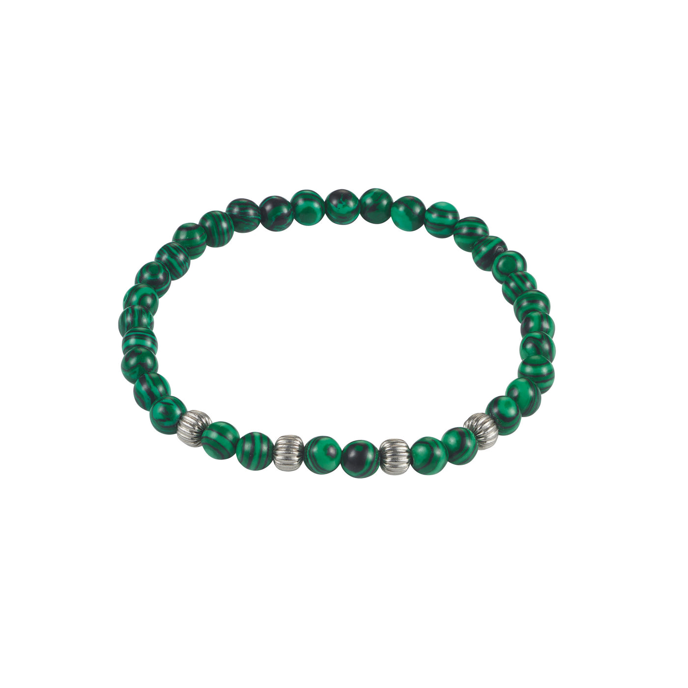 6mm Green Malachite Stone Beads & Stainless Steel Bracelet