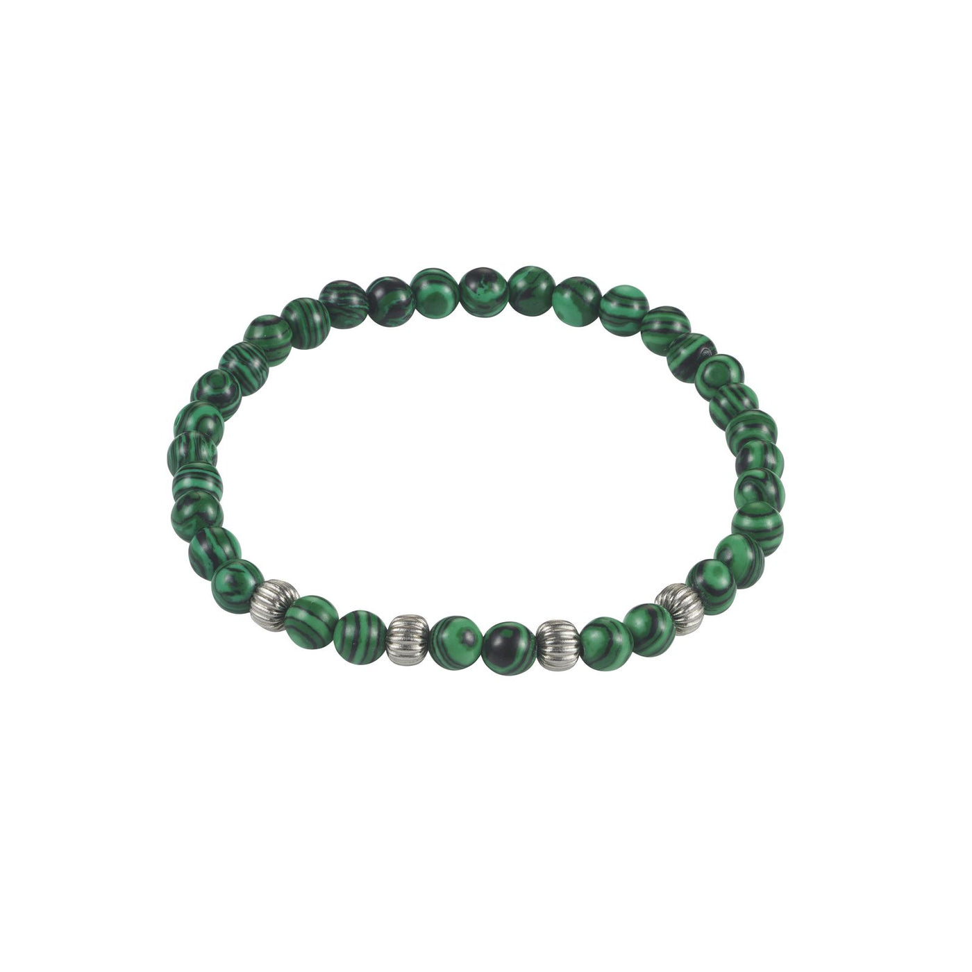 6mm Green Malachite Stone Beads & Stainless Steel Bracelet