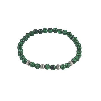 6mm Green Malachite Stone Beads & Stainless Steel Bracelet