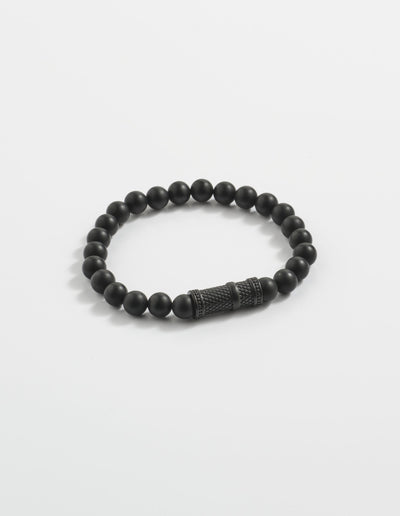Agate Bead Bracelet & Ion Plated Black Stainless Steel Bracelet