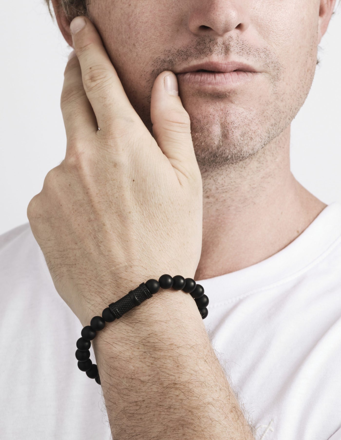 Agate Bead Bracelet & Ion Plated Black Stainless Steel Bracelet