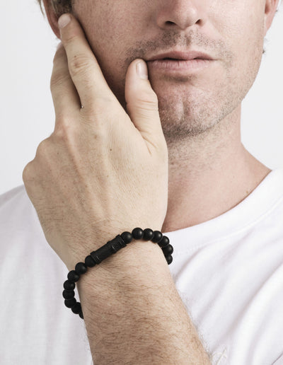 Agate Bead Bracelet & Ion Plated Black Stainless Steel Bracelet