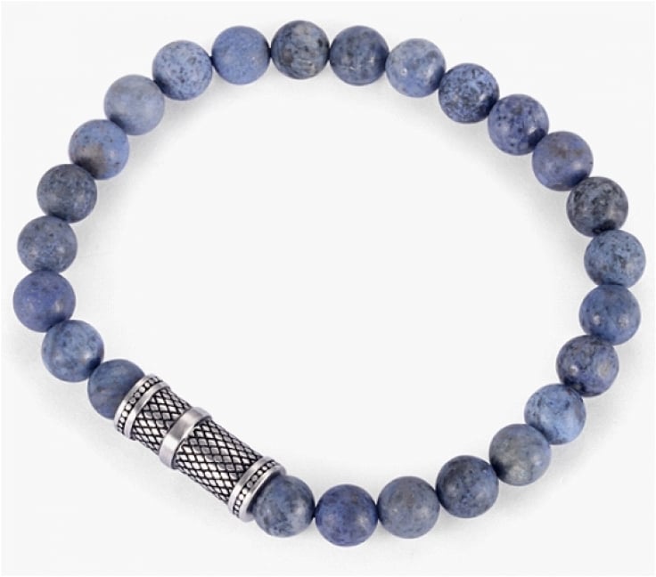 Dumortierite Stone Bracelet with Ion Plated Black Lattice Pattern Stainless Steel