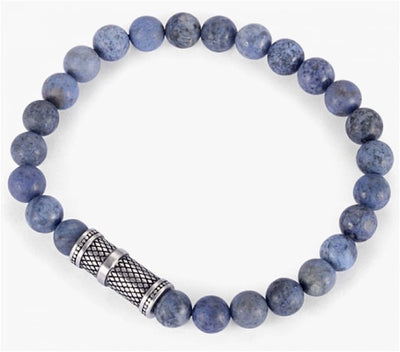 Dumortierite Stone Bracelet with Ion Plated Black Lattice Pattern Stainless Steel