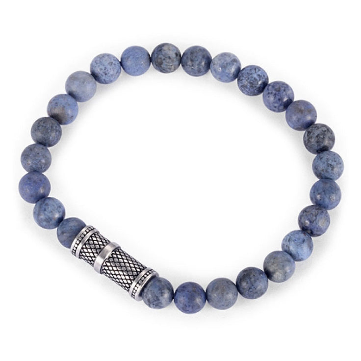 Dumortierite Stone Bracelet with Ion Plated Black Lattice Pattern Stainless Steel