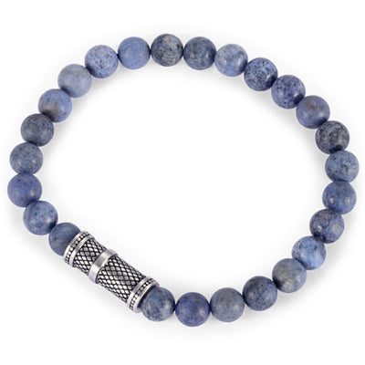 Dumortierite Stone Bracelet with Ion Plated Black Lattice Pattern Stainless Steel