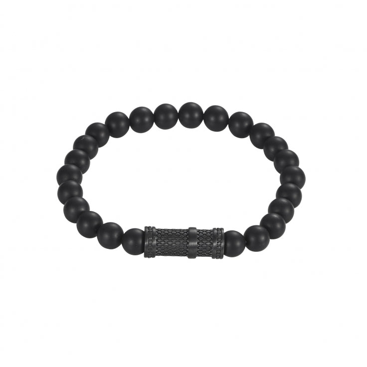 Agate Bead Bracelet & Ion Plated Black Stainless Steel Bracelet