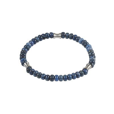 6mm Dumortierite Stone Beaded Stainless Steel Bracelet