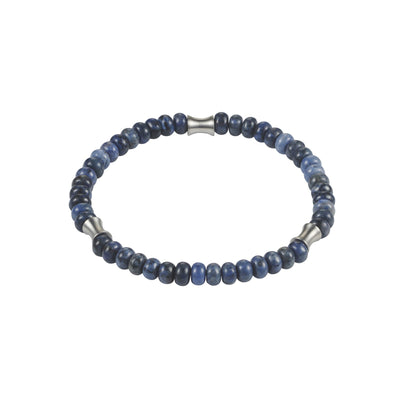 6mm Dumortierite Stone Beaded Stainless Steel Bracelet