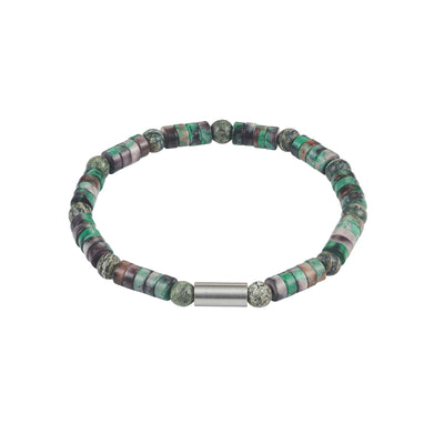 6mm Shiny Dyed Jade Stone & Green Jasper Beads & Stainless Steel Bracelet