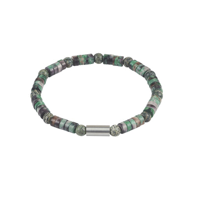 6mm Shiny Dyed Jade Stone & Green Jasper Beads & Stainless Steel Bracelet
