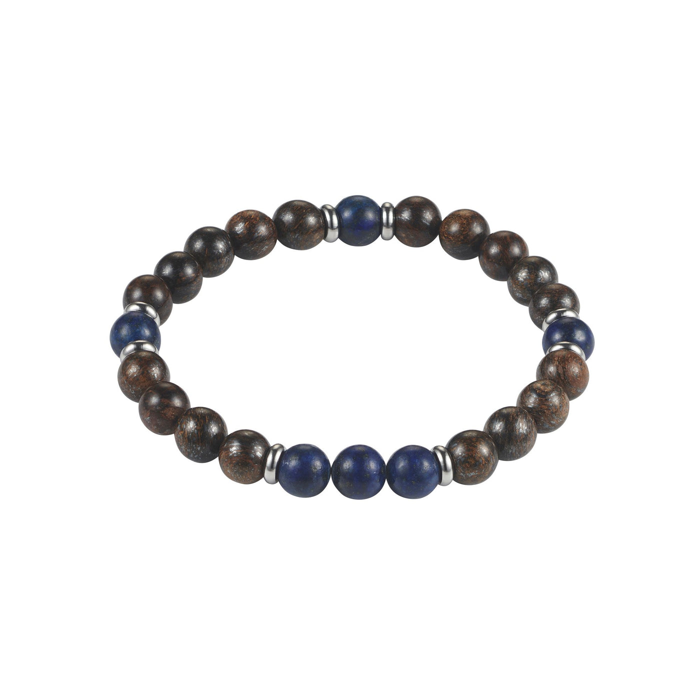 8mm Bronzite & Lapis Stainless Steel Beaded Bracelet