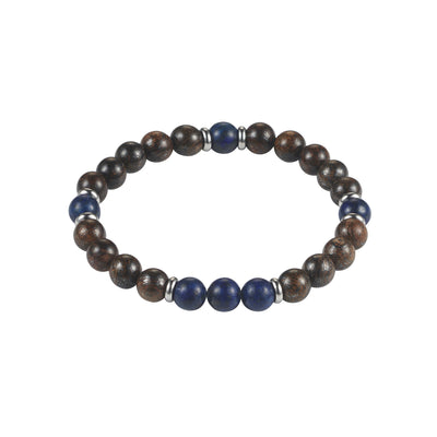 8mm Bronzite & Lapis Stainless Steel Beaded Bracelet