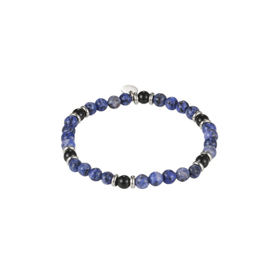 6mm Dumortierite Beads & Black Onyx Stainless Steel Bracelet