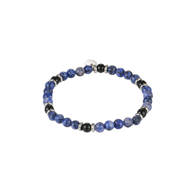 6mm Dumortierite Beads & Black Onyx Stainless Steel Bracelet