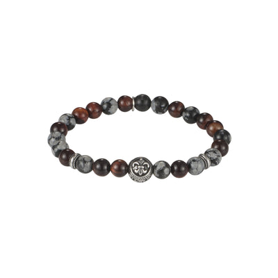 8mm Red Tiger Eye & Snow Stone Bead Bracelet