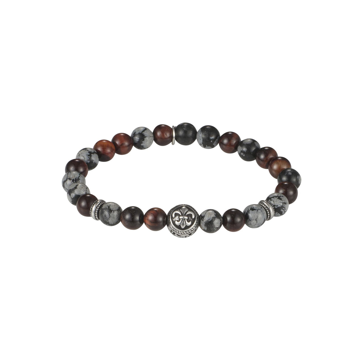 8mm Red Tiger Eye & Snow Stone Bead Bracelet