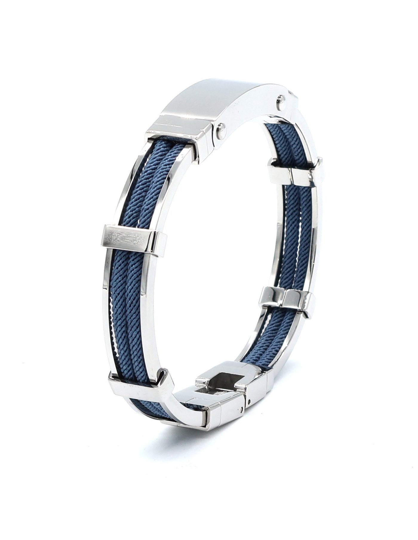 Bracelet in Polished Stainless Steel & Double Rope, Cool Blue