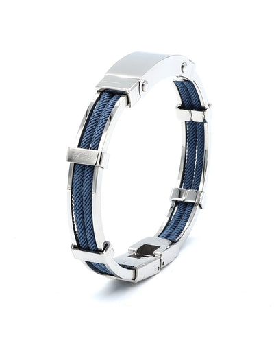 Bracelet in Polished Stainless Steel & Double Rope, Cool Blue