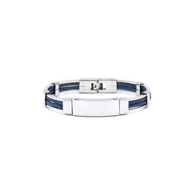 Bracelet in Polished Stainless Steel & Double Rope, Cool Blue