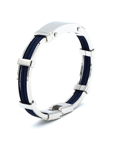 Bracelet in Polished Stainless Steel & Double Rope, Navy