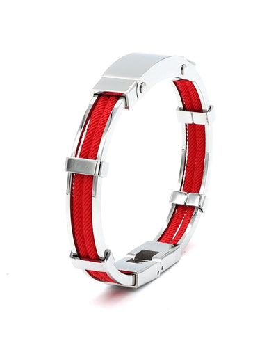 Bracelet in Polished Stainless Steel & Double Rope, Scarlet