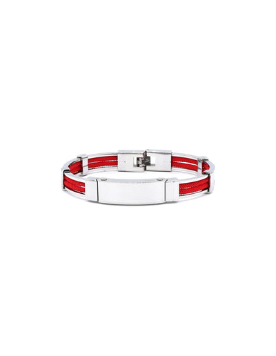 Bracelet in Polished Stainless Steel & Double Rope, Scarlet