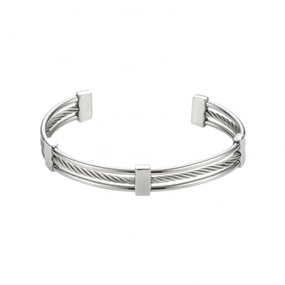 Polished Stainless Steel and Cable Wire Cuff/Bangle (Savage)